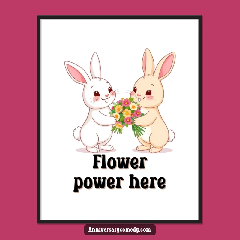 Funny Bunny Flower Digital Print - Cute Garden Art Gift